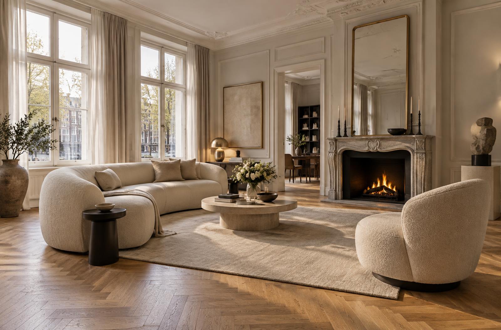 Klassiek interieur met visgraatvloer